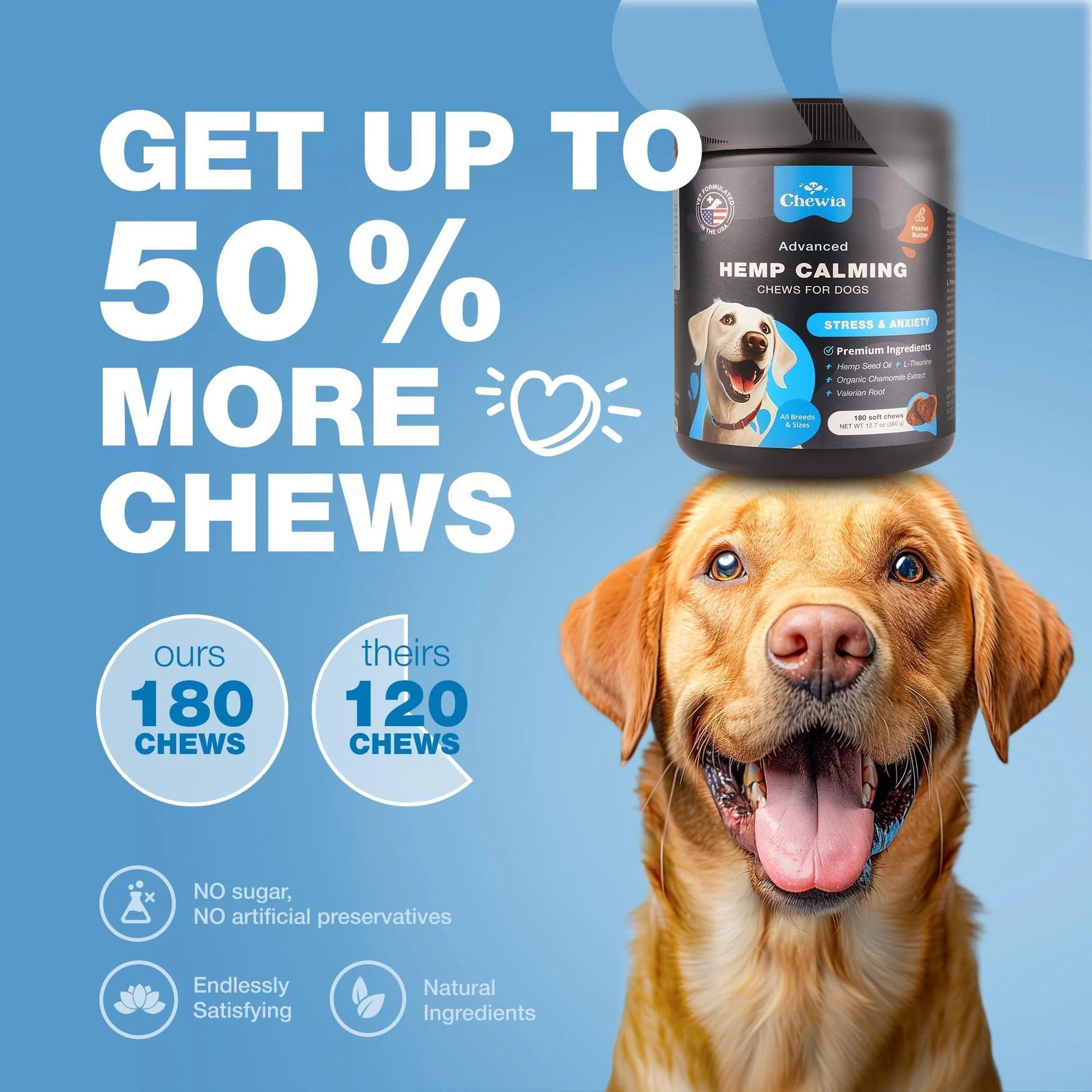 Hemp Calming Chews for Dogs Anxiety Relief L Theanine Chamomile Extract